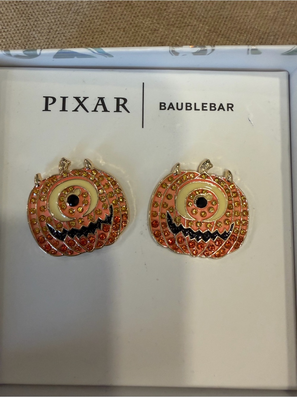 NIB Disney BaubleBar Monsters Inc Mike Pumpkin Jack-o-lantern Earrings